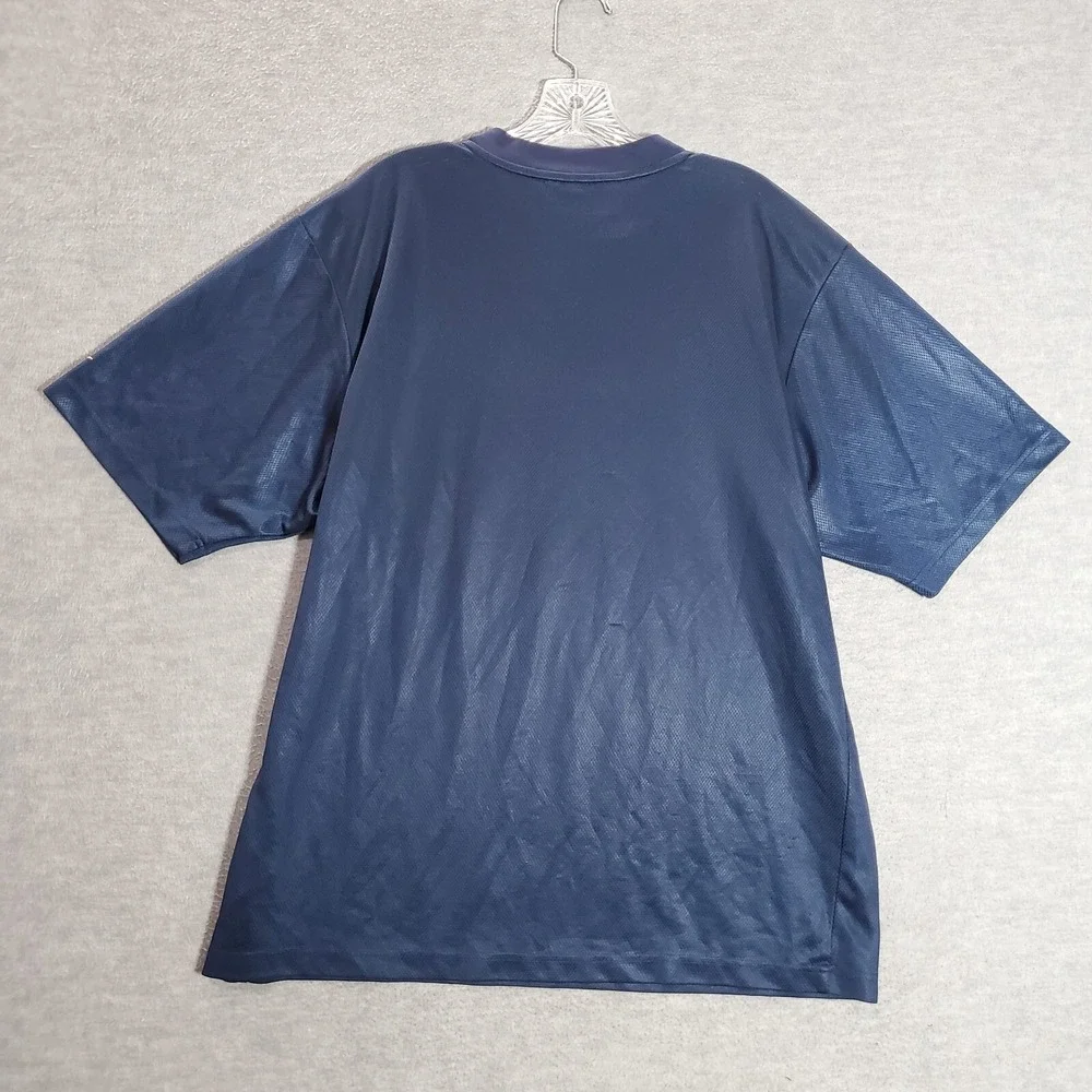 VINTAGE Nike Men Activewear Shirt Large Blue Jersey Center Logo V Neck Y2K READ